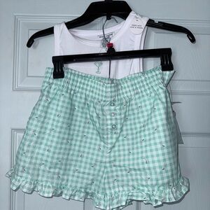Martini pajama sleep set with sleeveless tank and Green Gingham Ruffle Shorts
